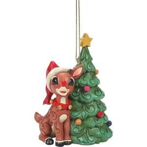 Jim Shore Rudolph The Red-Nosed Reindeer with Christmas Tree Hanging Ornament
